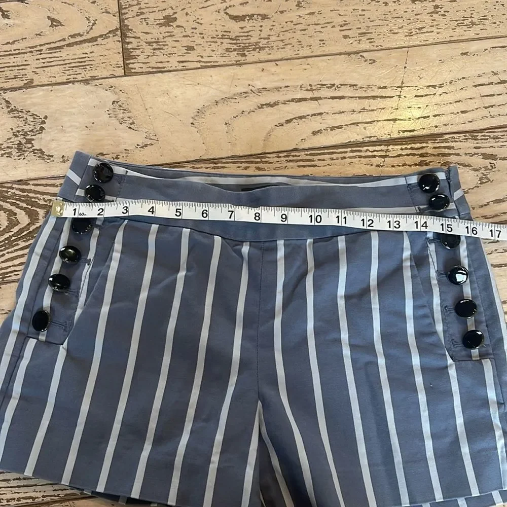 LOFT Nautical Stripe High Rise Button Sailor Shorts Gray and White Size 2 - Picture 8 of 11